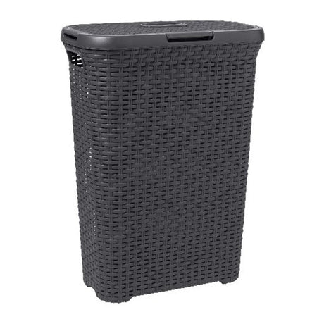 Portabiancheria in stile Curver con coperchio in stile rattan 40 litri antracite 45x26x62 cm