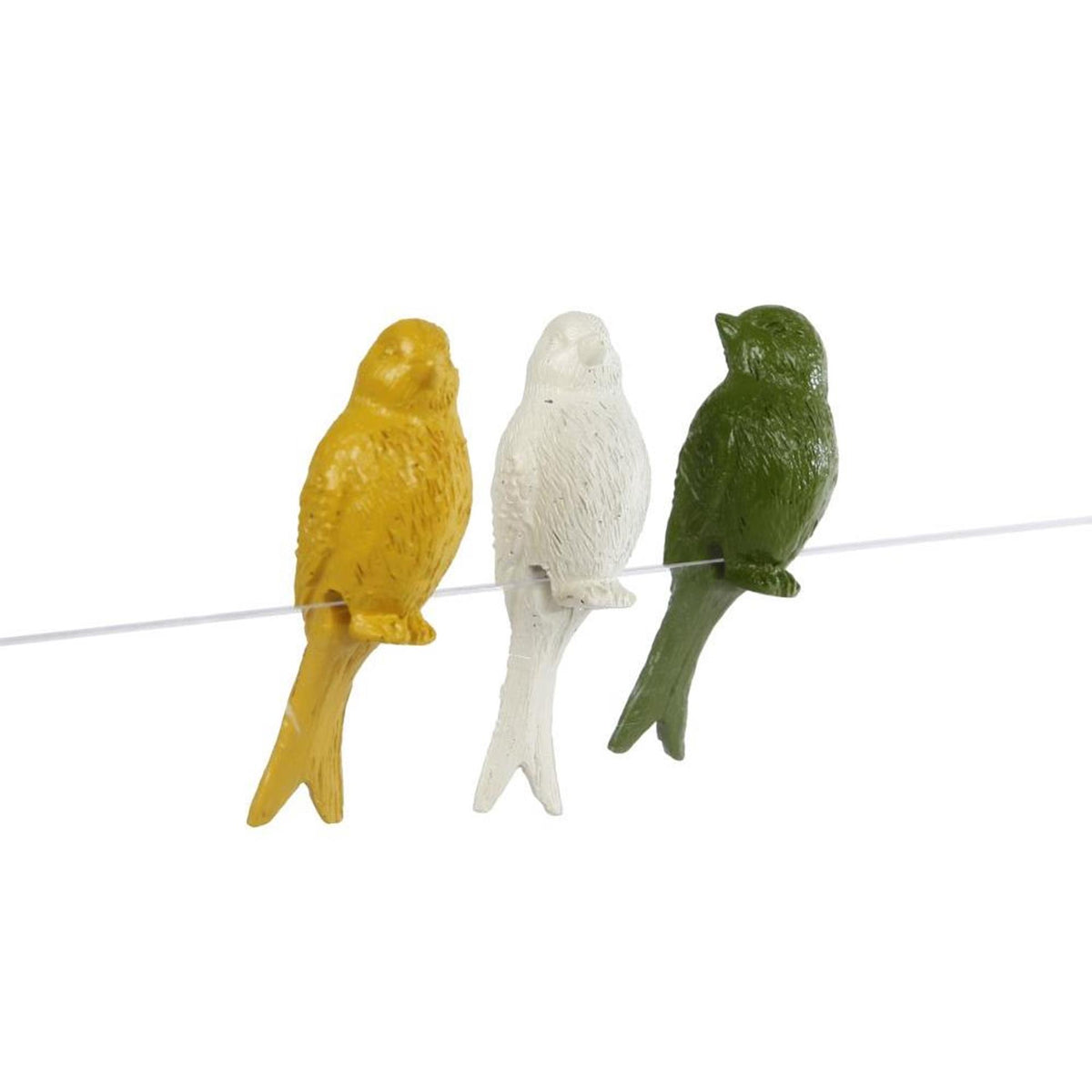 Statua Cozydecor di uccello seduto per illuminazione d'atmosfera in polystone bianco verde giallo 4x3x7 cm