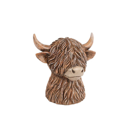 Salvadanaio highlander marrone in polystone 11x11x12cm