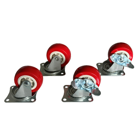Mm prodotti set ruote piroettanti 2x girevoli più 2x girevoli con freno rosse 50