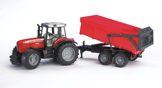 Trattore Bruder Massey Ferguson rosso 7480 con rimorchio