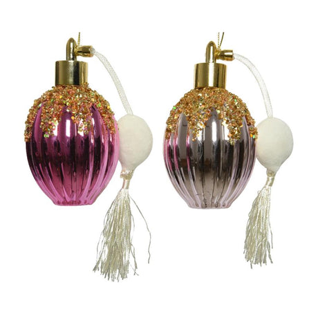 Decoris bottiglia di profumo ornamento natalizio 6,3x12 cm rosa