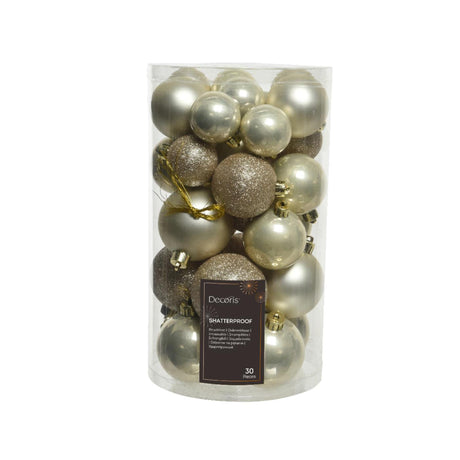Decoris palline di Natale in plastica oro chiaro mix di finiture 30 pezzi