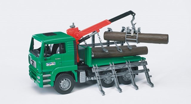 Bruder man tga camion per il trasporto di legname con gru e tronchi d'albero