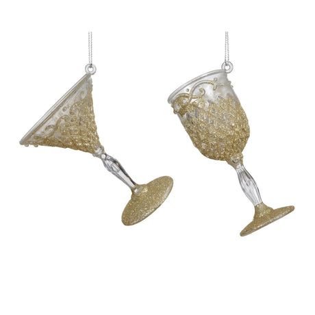 Decoris Christmas pendente bicchiere da vino da cocktail oro 4,3x10x3,8cm 2 assortiti