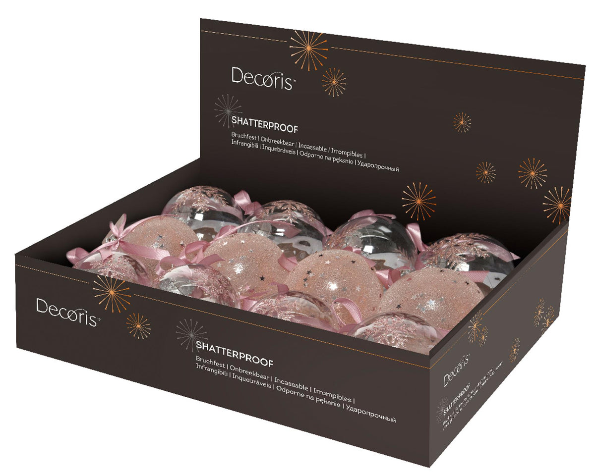 Palline di Natale Decoris mix plastica 8cm 12pz rosa