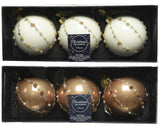 Set di palline di Natale decorate in vetro Decoris, set di 3 palline di diametro 8 cm nei colori bianco lana o marrone cammello