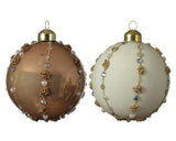 Set di palline di Natale decorate in vetro Decoris, set di 3 palline di diametro 8 cm nei colori bianco lana o marrone cammello