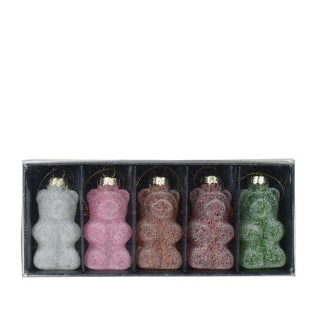 Ciondolo natalizio Decoris a forma di orsetto gommoso in vetro dia4x8cm 5 pezzi