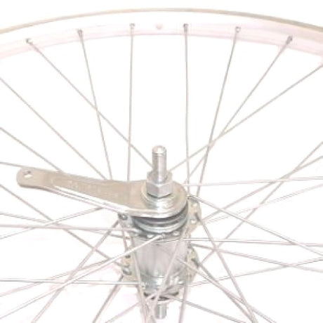 Ruota posteriore 28 sp. Mozzo freno con sfiato base argento con raggi in alluminio 13
