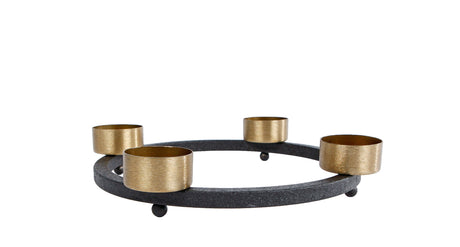 Portacandele altre marche yono 23x23x5 cm metallo nero oro