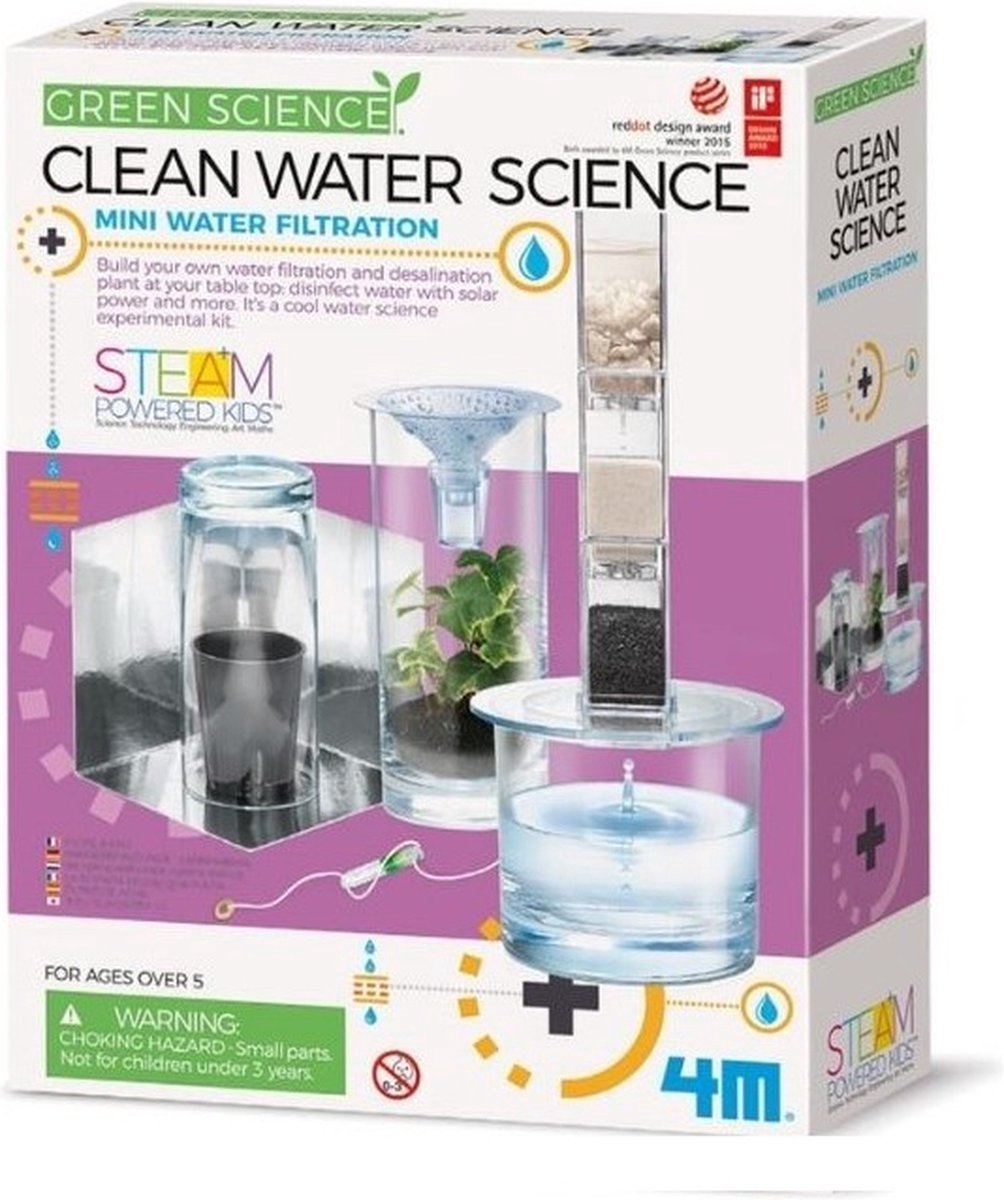 4m scienza e giochi - crea il tuo filtro per l'acqua - kit di costruzione - kidzlabs - scienza verde - 8+