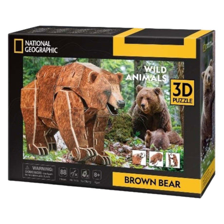 Divertente puzzle 3D geografico nazionale cubico dell'orso bruno - 88 pezzi - 8+ anni