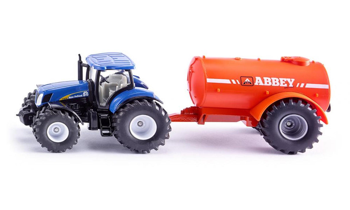 Siku 1945, trattore New Holland con nave galleggiante monoasse, scala 1:50, metallo plastica,