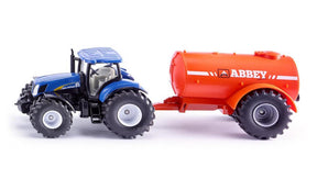 Siku 1945, trattore New Holland con nave galleggiante monoasse, scala 1:50, metallo plastica,