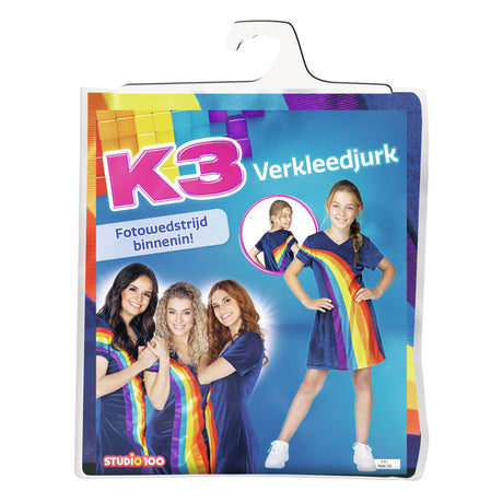 Costume K3 - blu arcobaleno, 6-8 anni