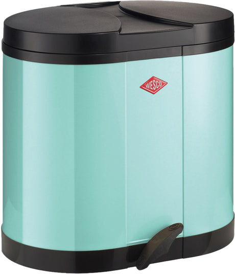 Pattumiera eco-raccoglitore Wesco | 30 litri | pattumiera a pedale duo (2x15 litri) | metallo - menta | raccolta differenziata dei rifiuti - prodotto in Germania
