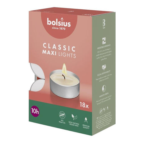 Bolsius maxi tea light classico 10 ore scatola da 18 pz