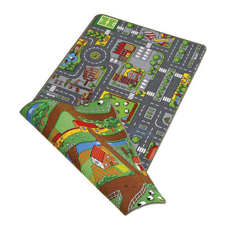 Tappeto da gioco duoplay reversibile città e fattoria, 67x100 cm