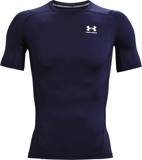 Maglietta sportiva Under Armour UA HG Armor Comp SS-Blu da uomo - Midnight Navy - Bianca