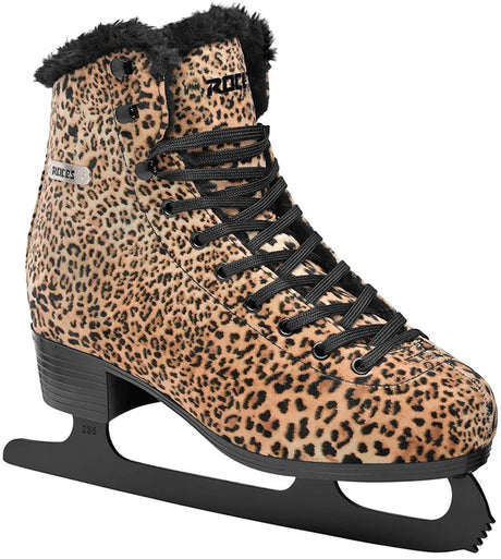 Roces – leopardo – pattini da figura – pattinaggio su ghiaccio da donna – marrone – fodera in caldo pile stabilità classica – taglia eu 39