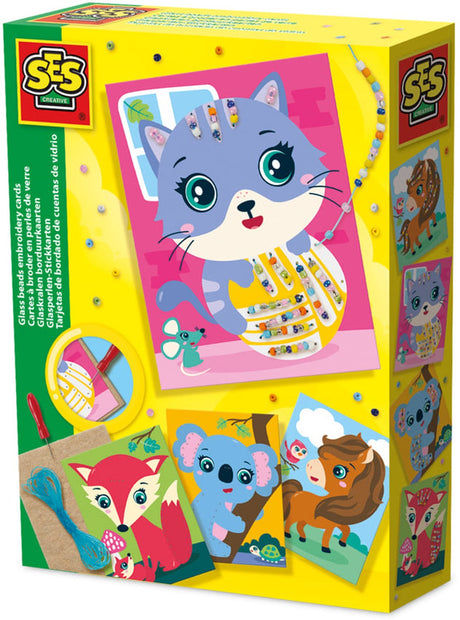 Ses creative - schede da ricamo con perline di vetro - set creativo da 5 anni - incluse perline, schede da ricamo e materiali per cucire