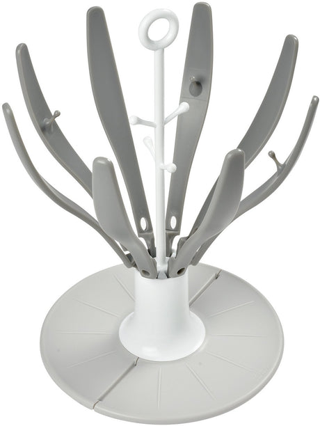 Portabiberon per bambini Béaba - stendibiancheria pieghevole per 8 biberon e accessori - design floreale con raccogligocce per un piano di lavoro pulito - asta centrale con funzionamento con una sola mano - compatto per gli spostamenti - grigio
