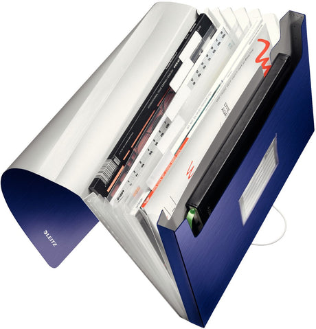 Cartella progetti stile Leitz A4 - con 6 scomparti pieghevoli e chiusura ad elastico - per 280 fogli A4 - blu titanio