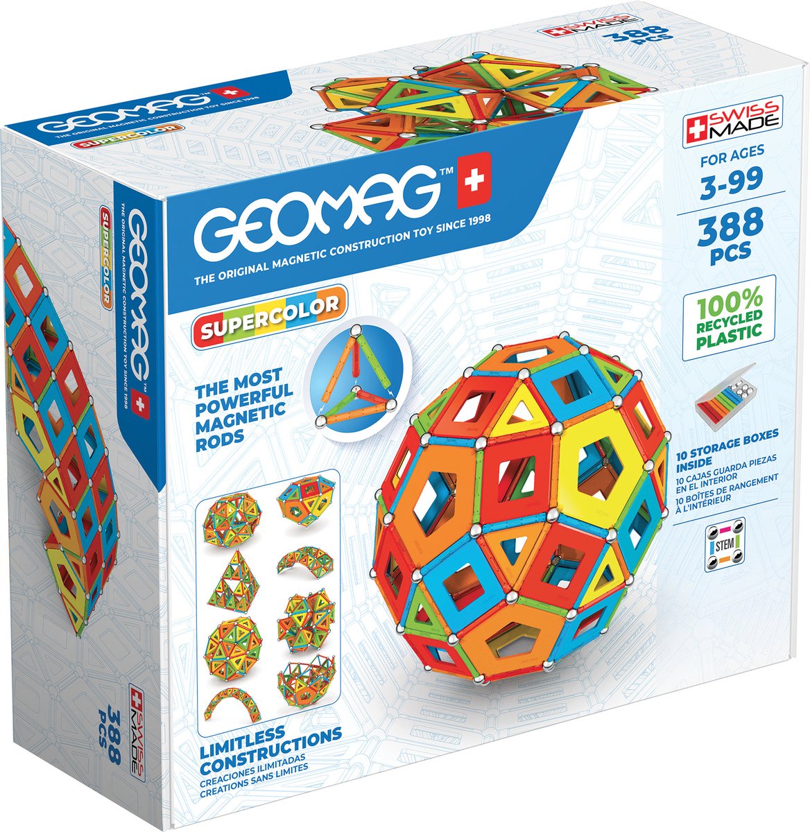 Pannelli super colorati Geomag riciclati - giocattoli magnetici da costruzione con pannelli - 388 pezzi - da 3 anni