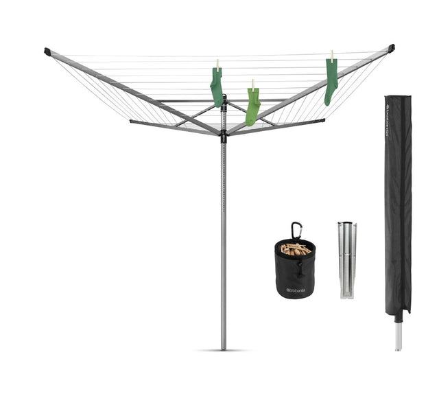 Stendibiancheria Brabantia lift-o-matic advance - 60 m - con ancoraggio a terra in metallo - copertura protettiva e borsa per mollette - grigio metallizzato