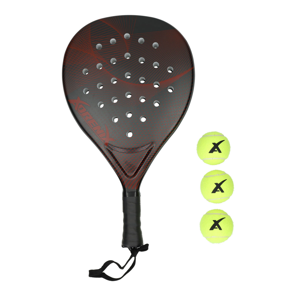 Racket set adrenix padel con 3 palline - rosso