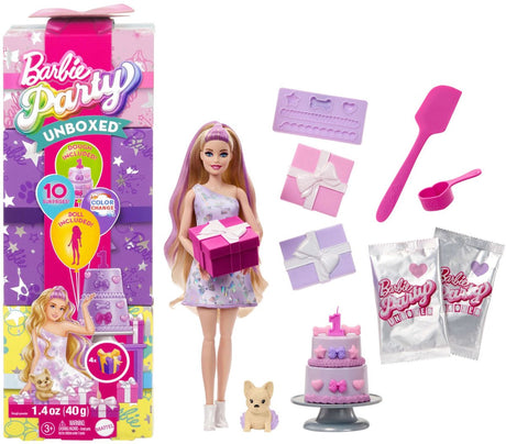 Barbie unboxing compleanno animale da festa - bambola con riflessi viola