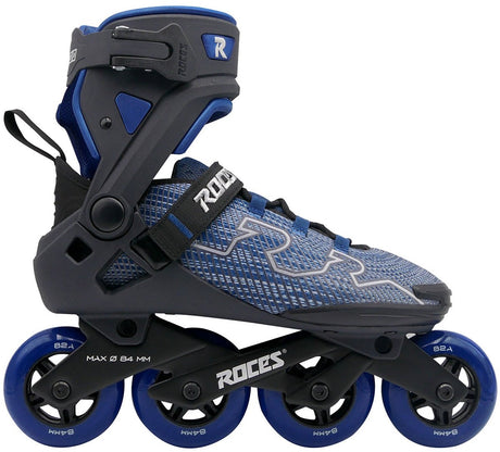 Pattini in linea Roces R-EVO 84 – 84 mm – Scarpetta morbida – Stabilità extra confortevole – Blocco del tallone Easy Entry – abec-7 – Pattini in linea fitness – Uomo Donna – Nero Blu – Taglia 45