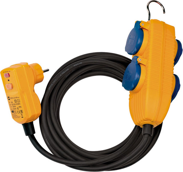 Cavo adattatore protezione Brennerstuhl fi ip54 con blocco di alimentazione (prolunga a 4 vie per esterno ip54, cavo da 5 m, con interruttore di protezione personale)