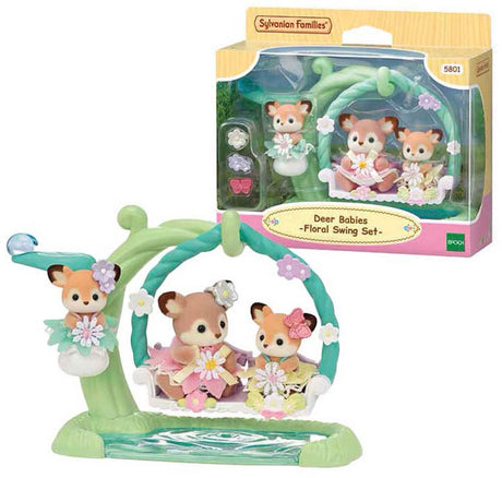 Sylvanian Families 5801 cucciolo di cervo - altalena floreale - 3 personaggi di gioco morbidi e vellutati