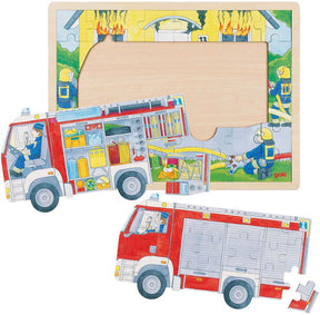 Goki Wooden Strayer Puzzle Fire Brigade al lavoro, 60 °.