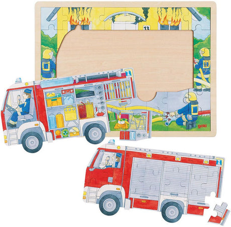 Goki Wooden Strayer Puzzle Fire Brigade al lavoro, 60 °.