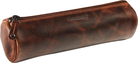 Astuccio in pelle Maverick, rotondo, grande, marrone