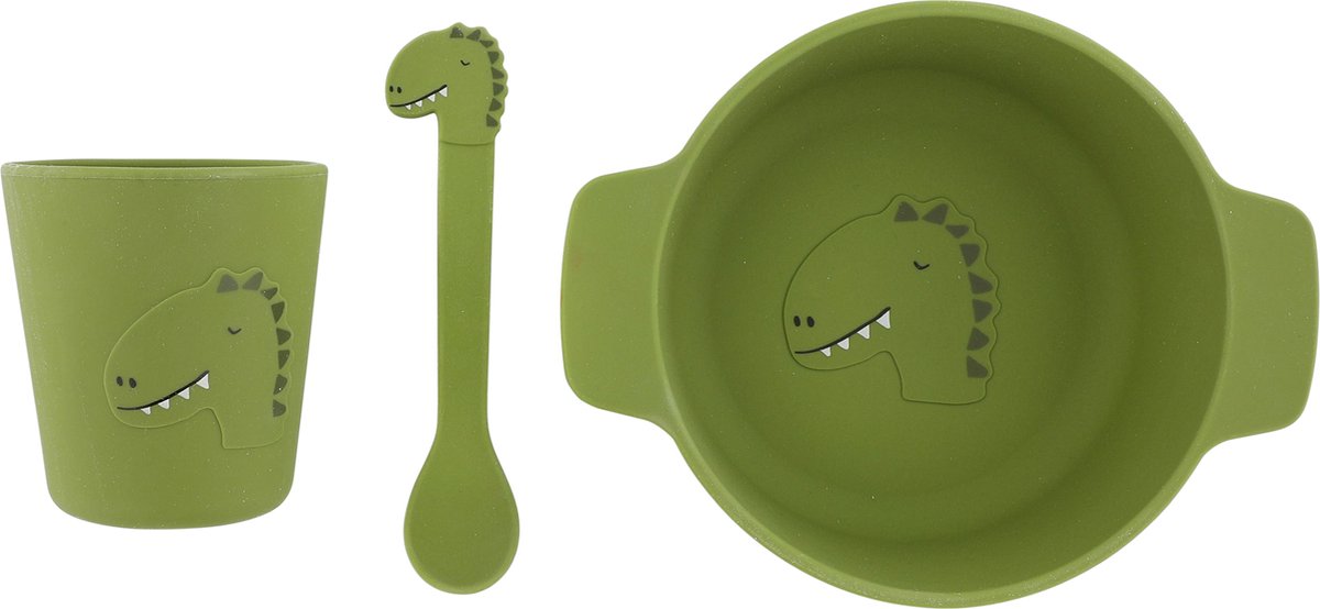 Set da mangiare per neonati in silicone Trixie Mr. Dino - regalo perfetto per la maternità - regalo per baby shower - set con cucchiaio, tazza e ciotola.