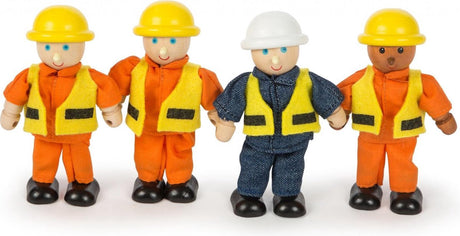 Set di 4 figurine di operaio edile in legno Tidlo