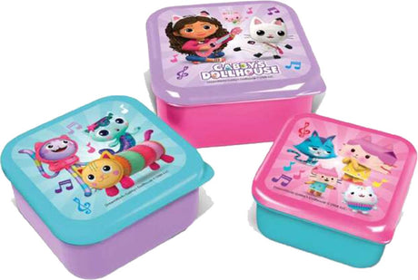 Scatole per snack 3 in 1 della casa delle bambole di Stor Gabby - 3 dimensioni - quadrate - chiudi ermeticamente - contenitori per il pranzo per bambini - coperchio allentato - adatto per biscotti, frutta e snack - viola rosa turchese
