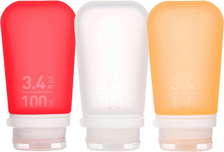 Human gear - gotoob+ confezione da 3 - bottiglia da viaggio - bottiglia - a prova di perdite - riutilizzabile - grande - 100 ml - rosso arancione trasparente
