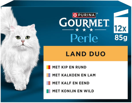 Gourmet perle duo – cibo umido per gatti – pollo manzo tacchino agnello vitello anatra coniglio selvaggina – 48 x 85 g