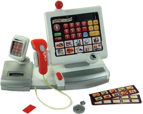 Registratore di cassa elettronico Klein Toys - funzione touchpad, scanner, bilancia e calcolatrice - 31x15,5x23 cm - incl. soldi finti, cassetto portamonete estraibile, effetti luminosi e sonori - grigio