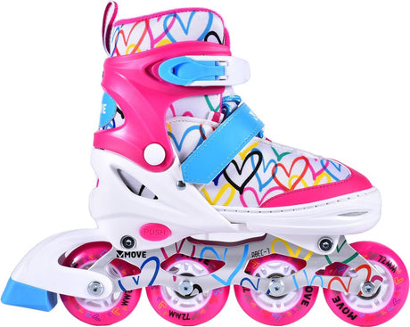 Pattini in linea Move - love m 34-37 - bianco rosa - misura regolabile dalla 34 alla 37