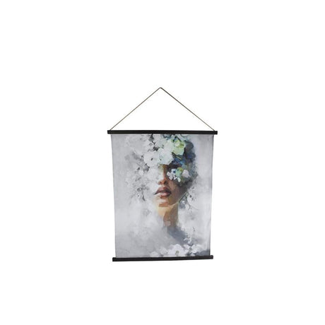 Decorazione murale Cozydecor donna nascosta in tessuto grigio 76x1,8x97 cm