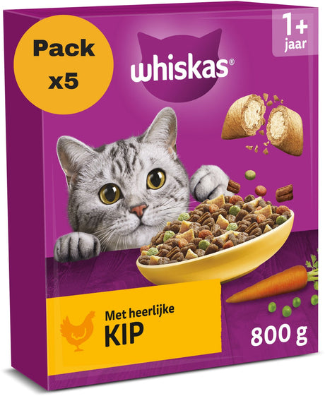 Cibo per gatti Whiskas - adulto 1+ - adulto - pollo - scatola 5x800g
