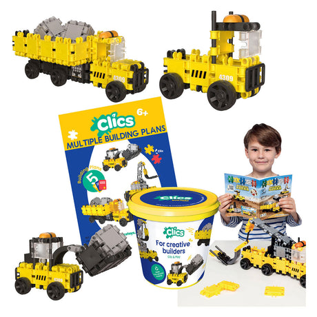 Clics builders Mattoncini 5 in 1 - giocattoli sostenibili in plastica riciclata - set da costruzione 5 in 1 - giocattoli 4,5,6,7,8 anni ragazzi e ragazze - giocattoli educativi - giocattoli montessori - giocattoli da costruzione