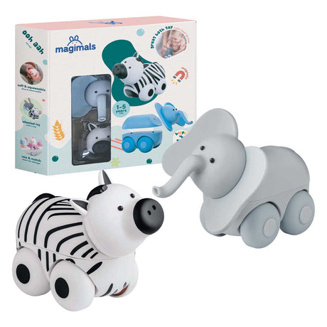 Magimals Wheely Safari Box - animali magnetici interattivi su ruote (6 pezzi). giocattoli divertenti e creativi, perfetti per il bagno o in viaggio!