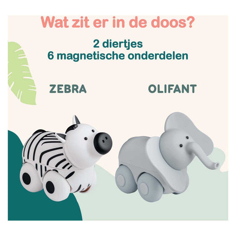 Magimals Wheely Safari Box - animali magnetici interattivi su ruote (6 pezzi). giocattoli divertenti e creativi, perfetti per il bagno o in viaggio!
